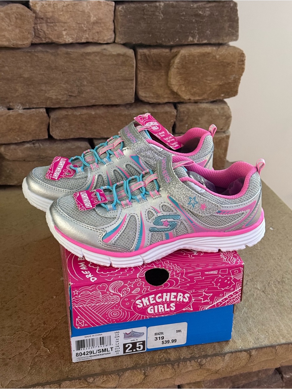 Skechers Silver, Pink & Blue Lightweight Girls' Sneakers 2.5